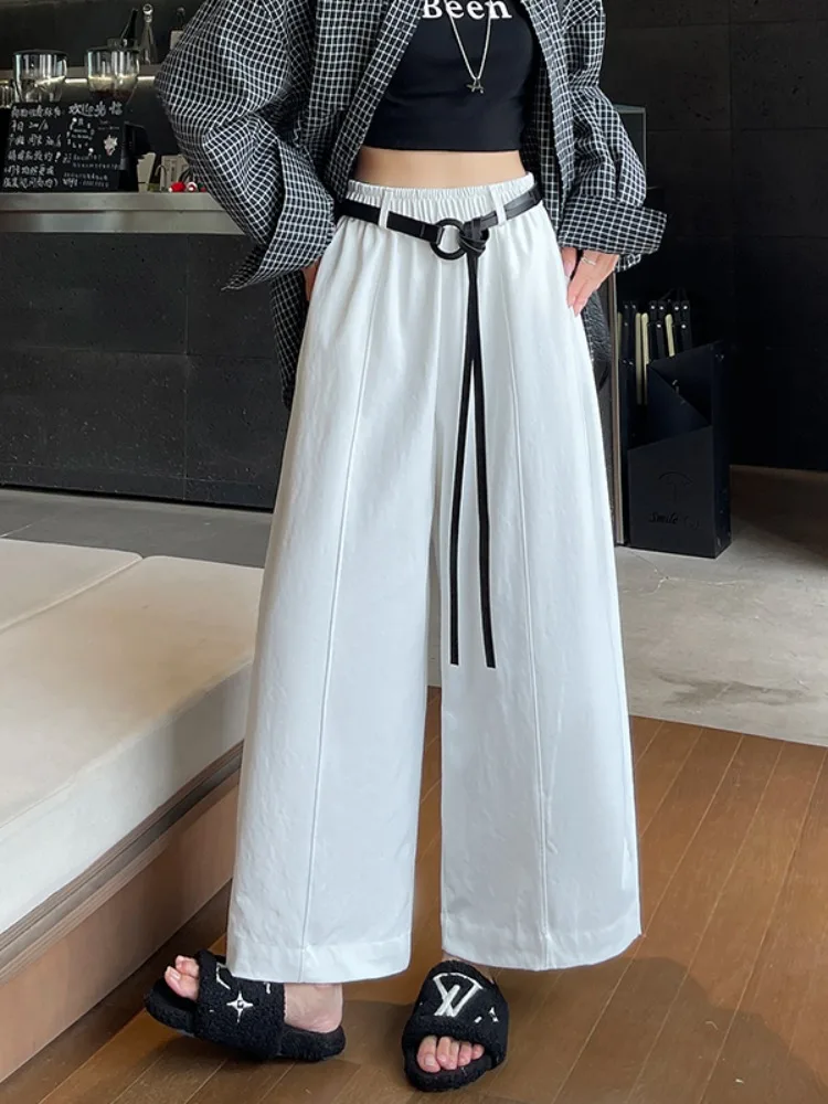 Spodnie damskie z wysokim stanem i szerokimi nogawkami, jesienno-zimowe, luźne, proste, codzienne, koreańskie, do pracy, jednolite, modne.