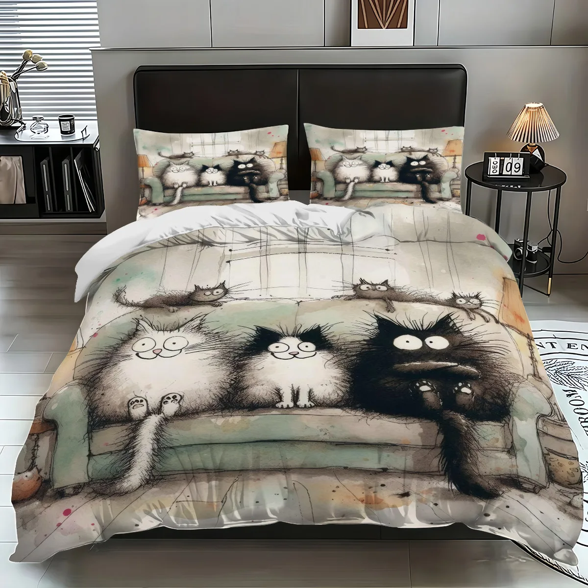 

3pcs Lovely Cat 3D Print Bedding Set Modern Style Soft Duvet Cover Set King Queen Twin Size Birthday Gift for Bedroom Decor