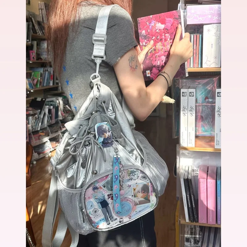 

Richme Y2k серебряный рюкзак женская мода корейский нейлон Itabag эстетический повседневный студенческий школьный рюкзак женские прозрачные рюкзаки