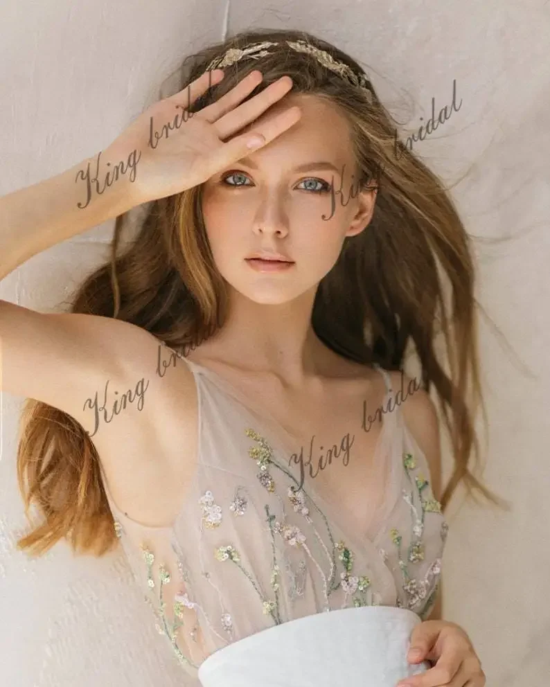 ที่กําหนดเองทําT Ulleชุดเจ้าสาวปักชุดแต่งงานโบฮีเมียนเจ้าสาวแยกสองชิ้นชุดแต่งงานชุดแต่งงานที่เรียบง่าย