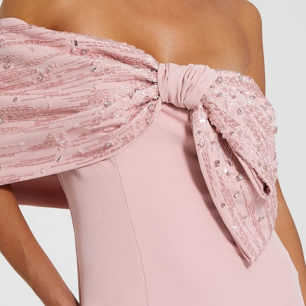 맞춤형 A라인 이브닝 드레스 바닥 길이 오프숄더 민소매 프롬 가운 패션 크리스탈 비딩 백리스 파티 가운