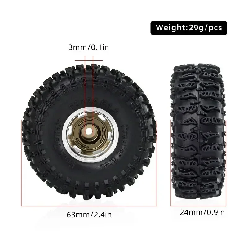 4 szt. 63mm 1.0 cal Metalowe Felgi Beadlock z Oponami do Samochodów RC Crawler 1/18 1/24 TRX4M SCX24 AX24 FCX24 Części Zamienne Akcesoria Tuningowe