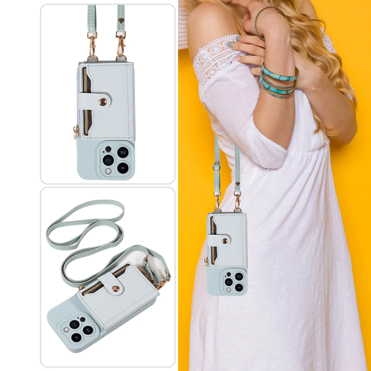 Kunstleder-Handyhülle für IPhone16promax 15 14 13 12 11Plus Mini 7 8plus XSMAX XR Crossbody Anti-Drop mit Spiegel-Geldbörsen-Abdeckung – Detail 22