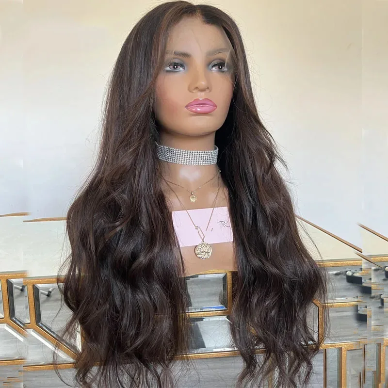 Soft Dark Brown Glueless 26Inch 5x5 Silk Base Wave Jewish Human Hair With Baby Hair HD Lace European Hair Preplucked  Daily