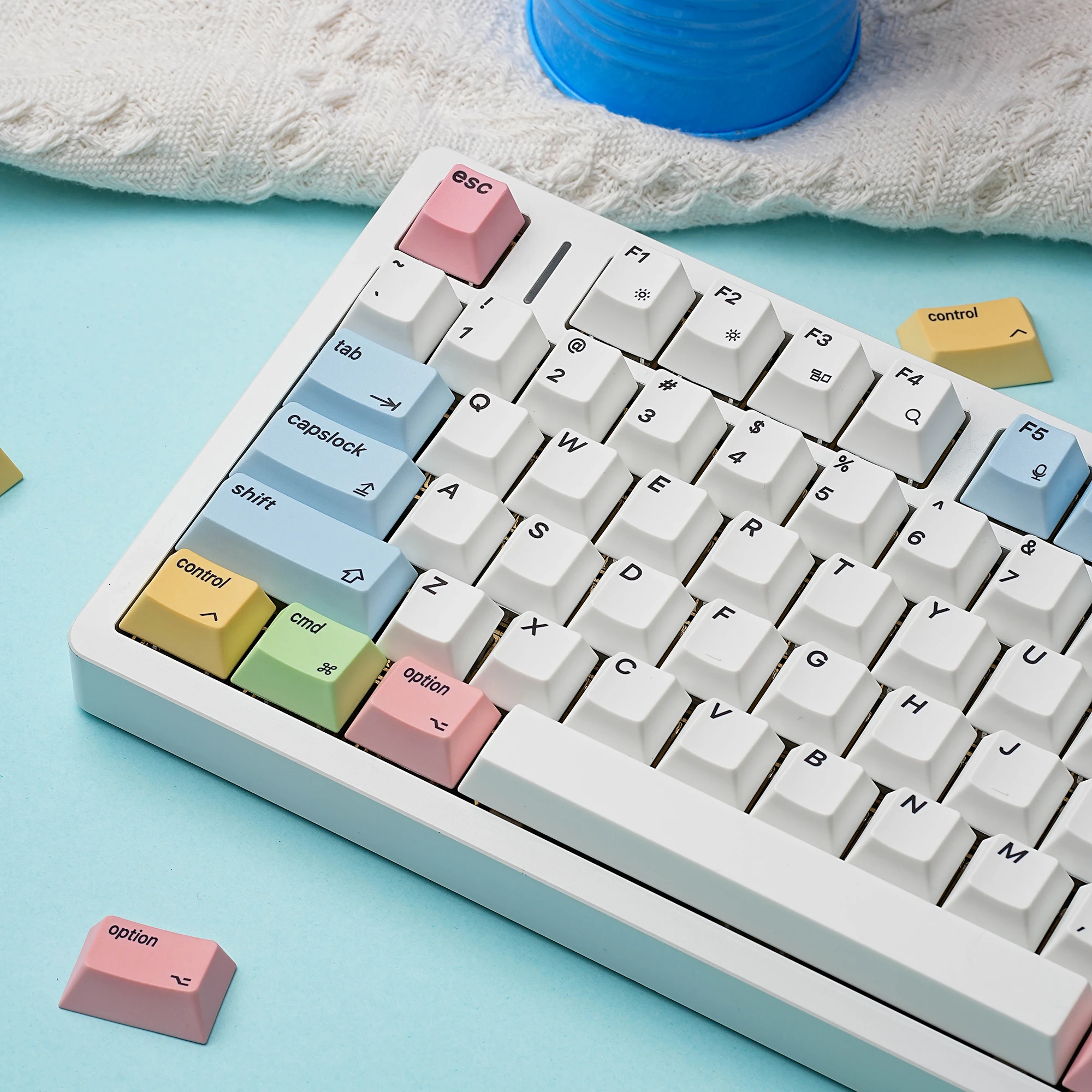 Chalk IOS 143-Key Mechanical Keyboard Keycaps Cherry Profile JCM PBT Set Compatible with HI75 Wooting ES/DE/FR/KR 7u Space Bars