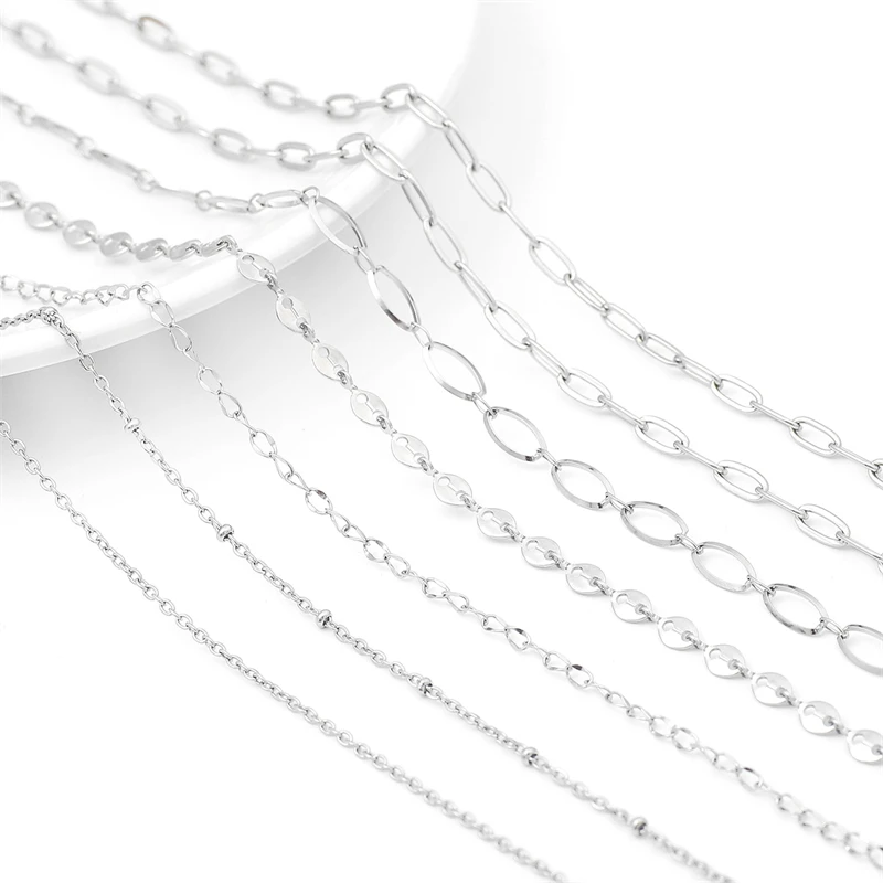 1M Stainless Steel Multi-Sizes Simple Dainty Fashion Link Tail Chain for Necklace Bracelet DIY Jewelry Making Handmade Accessory