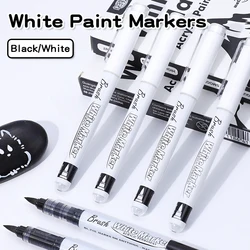 1-10pcs Black&White Acrylic Paint Marker Pens Brush Tip  Acrylic Pens for Wood,Rock,Plastic,Glass,Stone,Metal,Canvas,Ceramic,