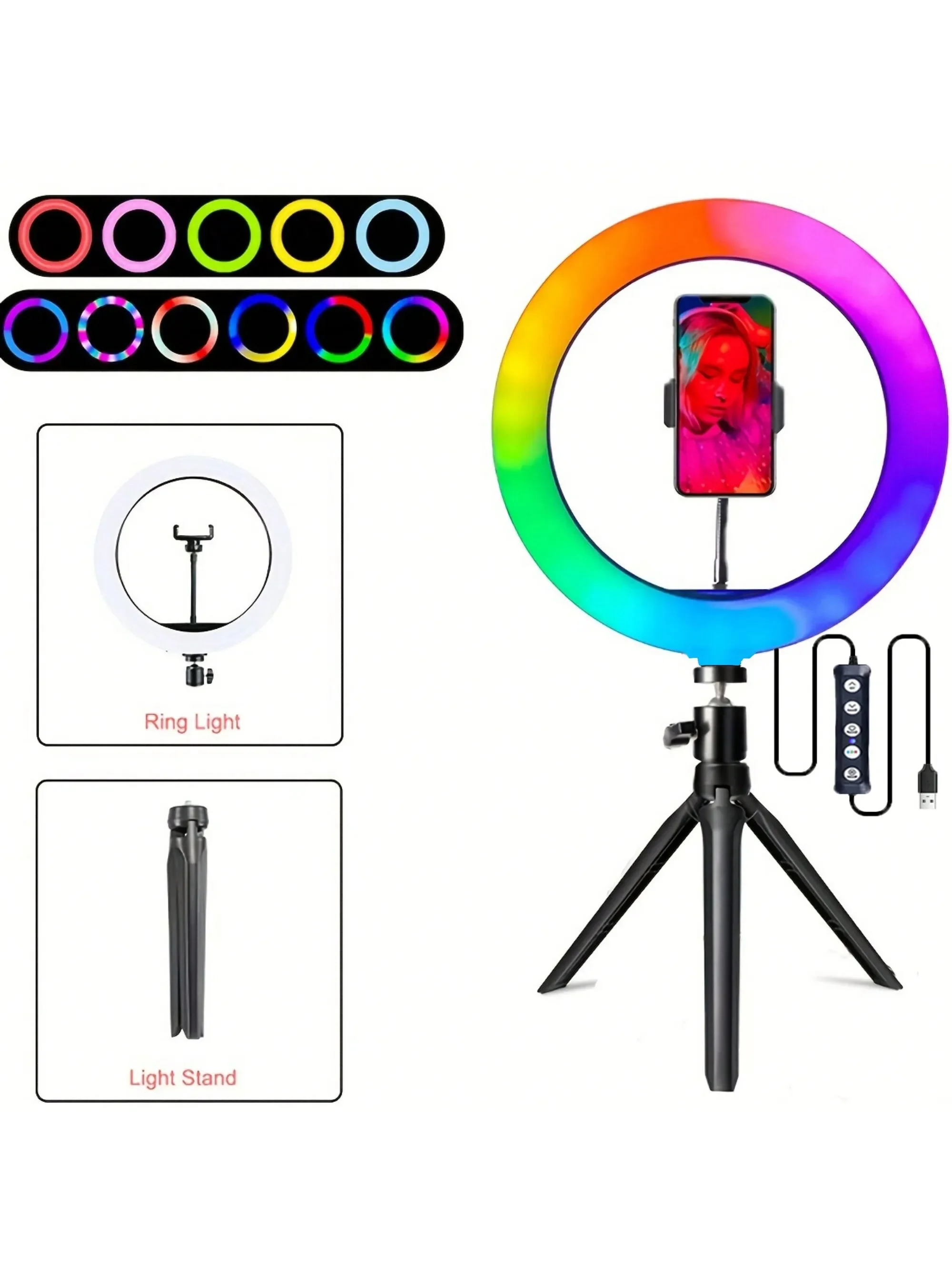 

1pc Dimmable RGB Ring Light with Tripod Stand and Phone Holder - Perfect for Makeup, Photography, and Video Recording