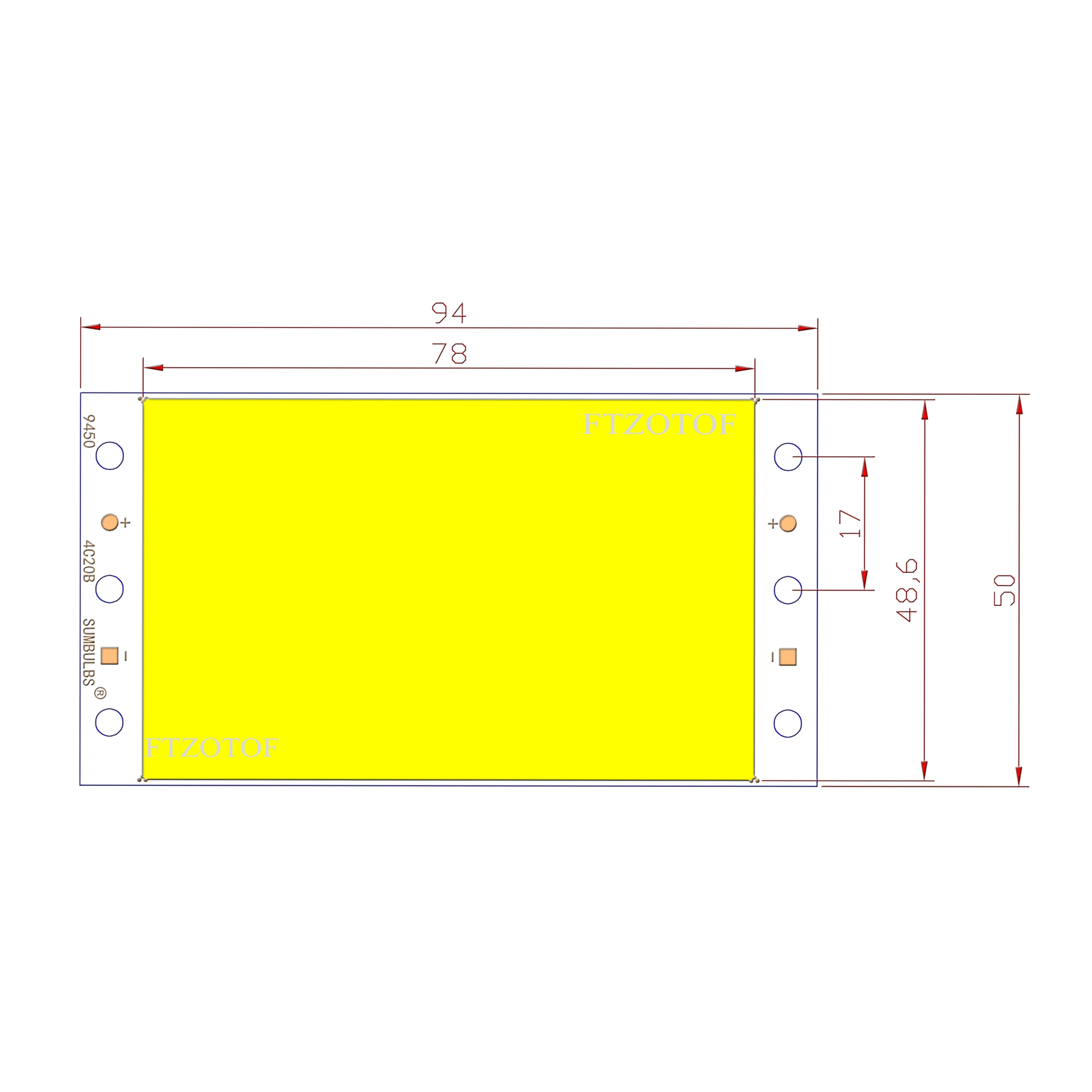 Bombilla LED COB de 12V CC, 94x50mm, 15W, lámpara de Panel superbrillante, Chip LED de 1600LM, matriz integrada, fuente de iluminación blanca