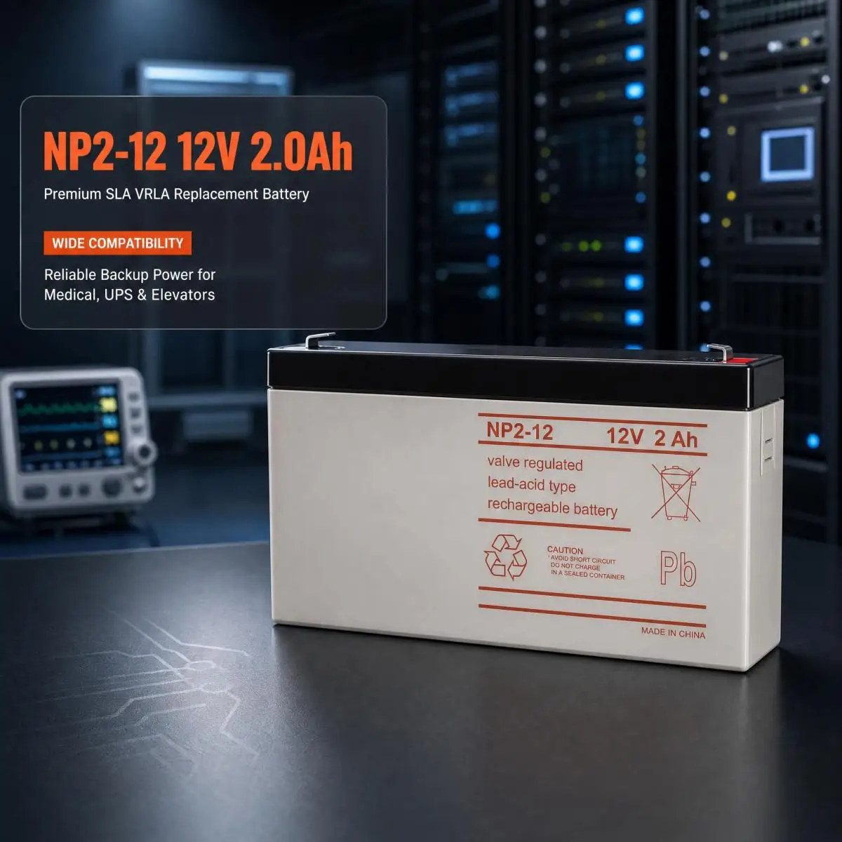 NP2-12 12V 2.0Ah 20HR SLA VRLA Replacement Battery For Yuasa NP2-12 for Medical Equipment Elevator Instrument UPS Backup Power