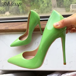 Tikicup Lime Green Women Patent Pointy Toe Slip On High Heel Shoes 8cm 10cm 12cm Comfortable Stiletto Pumps Colors Customizabke