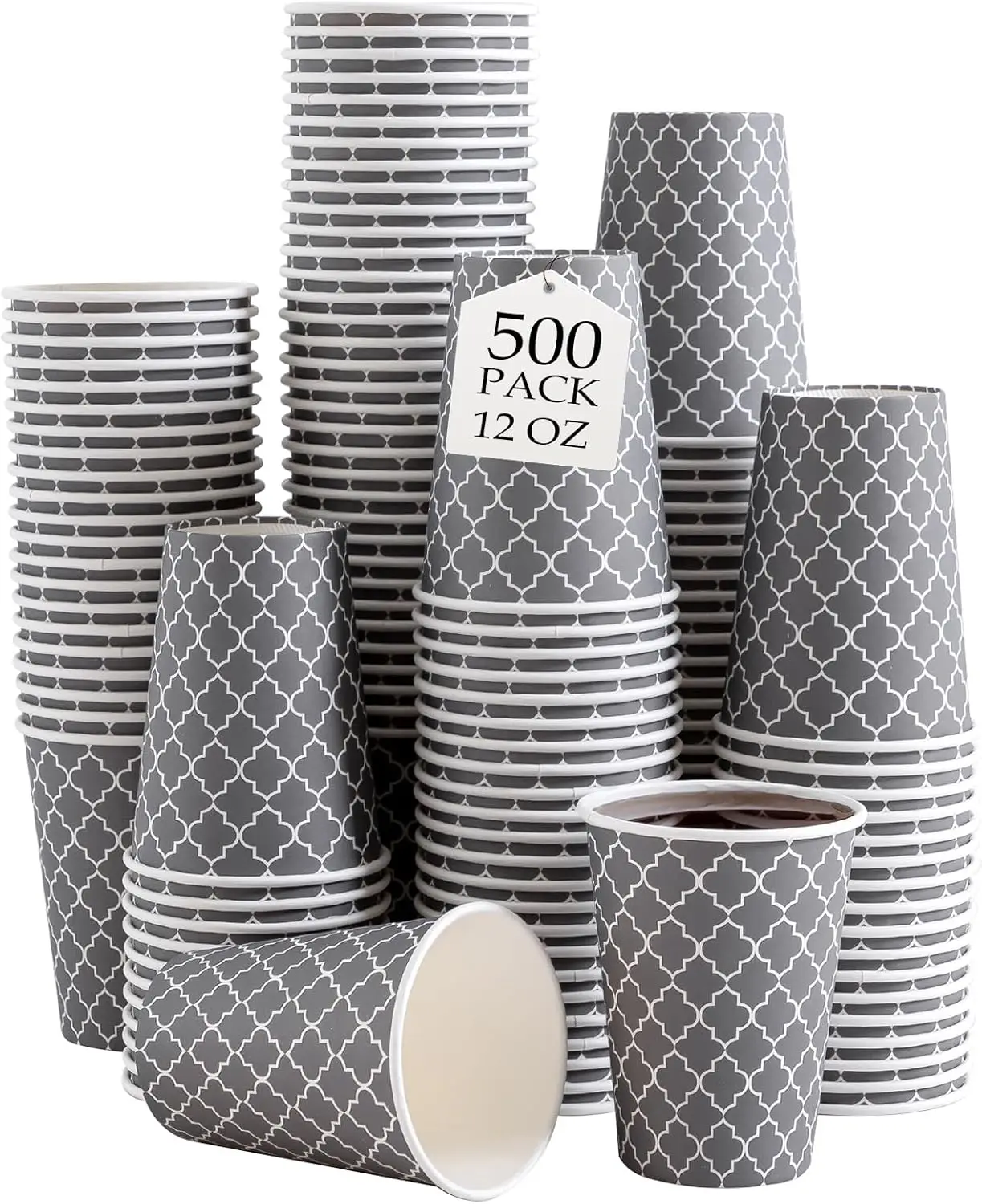 

12OZ Disposable Coffee Cups, 500 Pack Insulated Paper Cups for Hot & Cold Drinks, No Lids Included