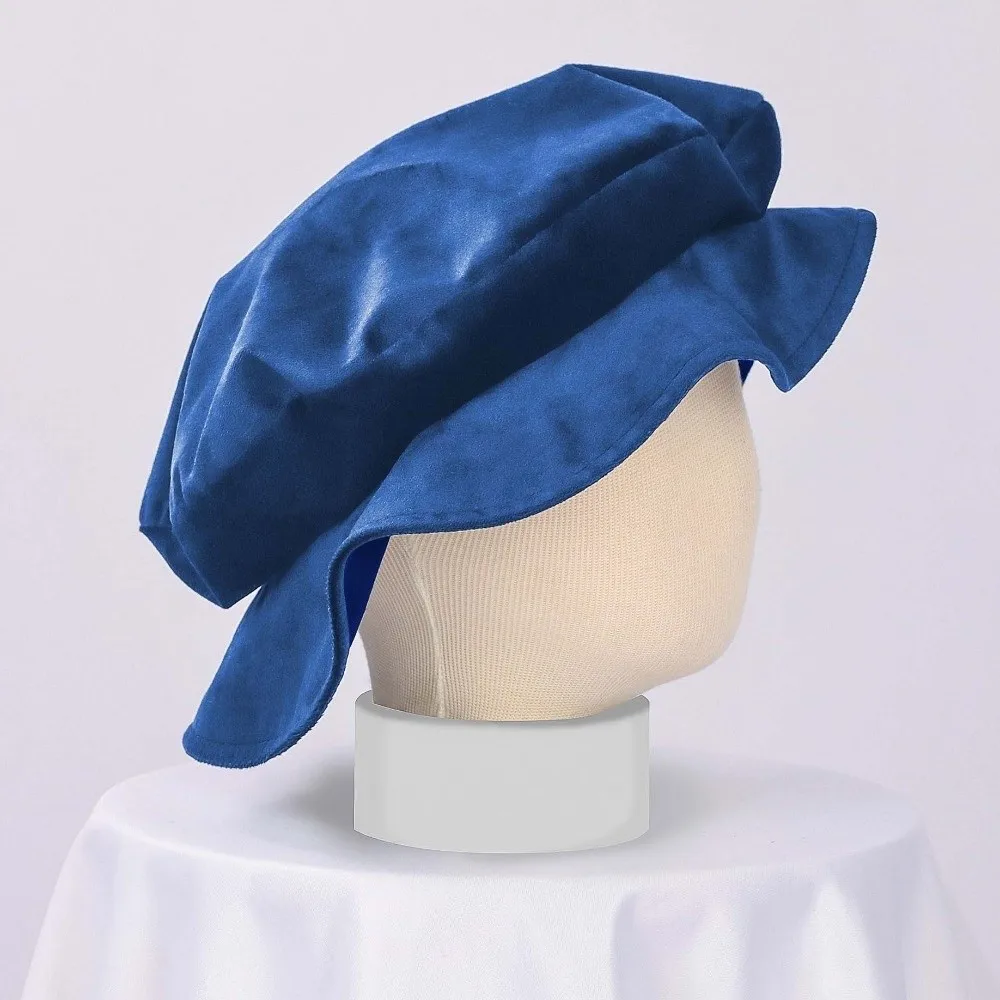Faux Suede Medieval Flat Cap Soft Velvet Elastic Band Mens Cosplay Cap Breathable Fabric Solid Color Renaissance Beret Hat