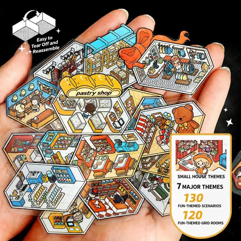 New Micro Scene Sticker Book With 120 Grid Room Scenes 7 Themes Perfect For Kids DIY Craft Creative Relaxing Activity