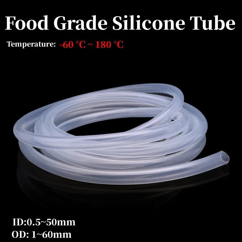 1M Food Grade Silicone Hose Transparent Flexible Silicone Tube Diameter0.5 1 2 3 4 5 6 7 8 9 10 11 12 ~50mm Clear Tube