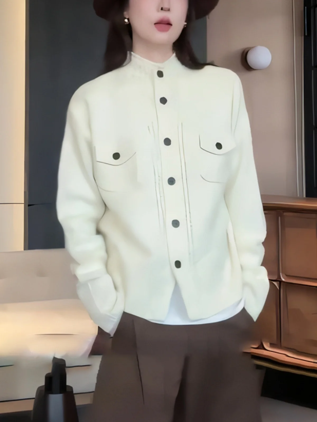 

Модный однотонный вязаный свитер с одной пуговицей, повседневный дизайн для работы и отдыха, осень-зима, новинка, женский.