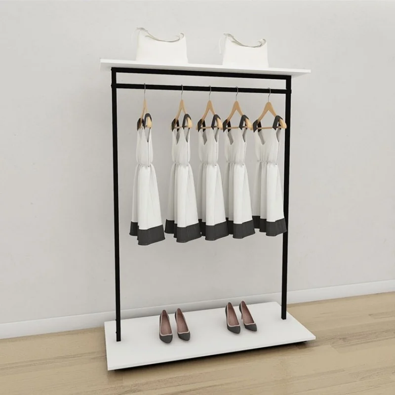 Custom, Customized Metal Gold Clothing Display Stand Shelf Rack with MDF Board Garment Store Furniture