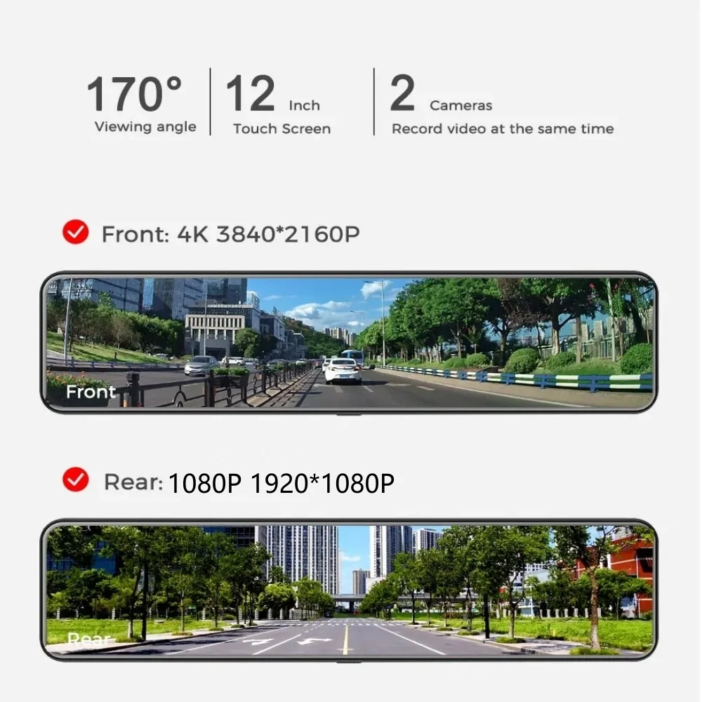 4K 3840*2160P 11.26 Inch  Car DVR Dash Cam WIFI GPS APP Rear View Mirror 1080P Car Camer, WDR,APP WIFI Super Night Vision