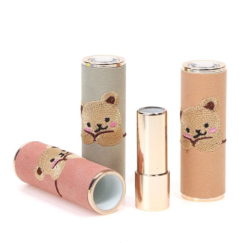 12.1mm DIY Lipstick Tube 4g Handmade Bear Embroidery Pressing Round Lipstick Tube Cute Empty Refillable Lipstick Empty Tube