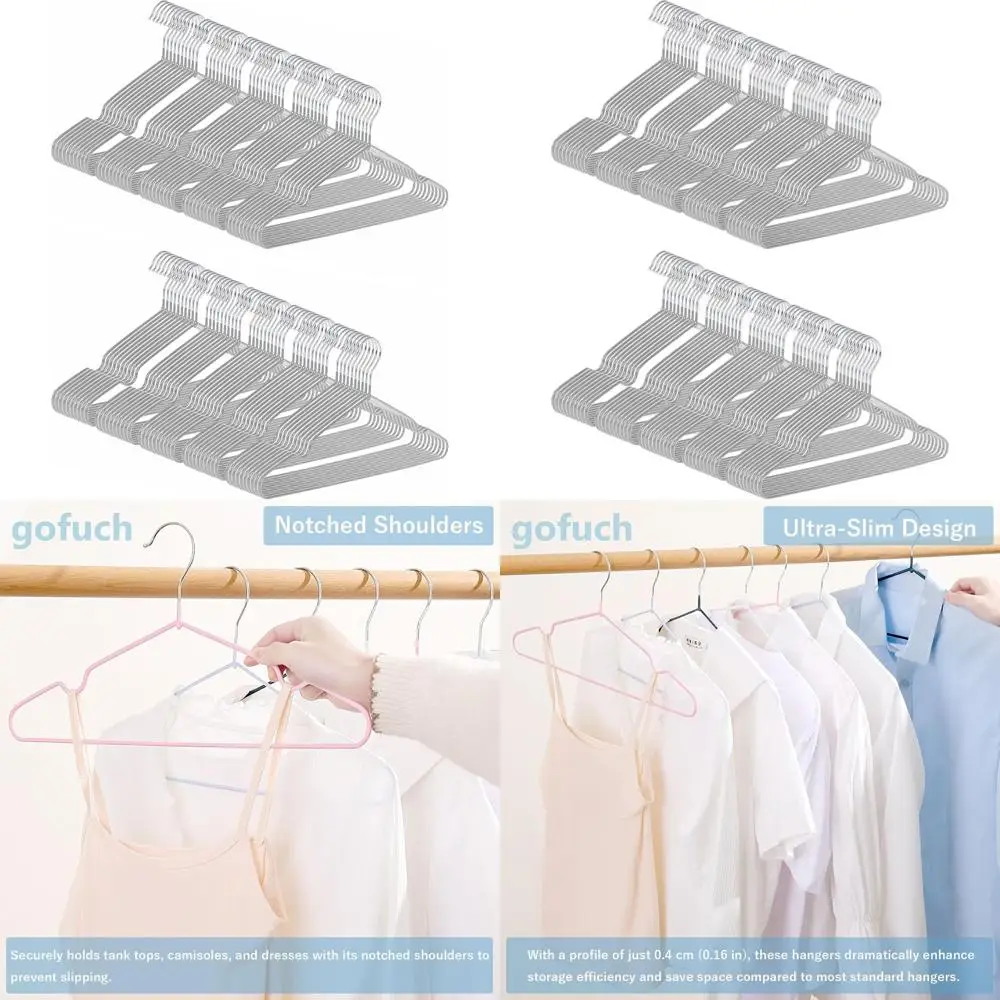 

Набор из 100 тонких вешалок с ПВХ-покрытием, нескользящие, экономящие место, для одежды, ширина 16 дюймов, подходят для костюмов и платьев (серые)