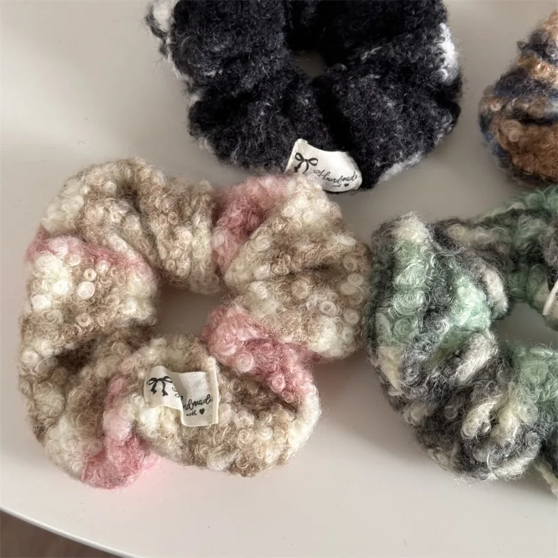 Colored Plush Knitted Scrunchies Female Advanced Sense Large Fluffy Sweet Hair Band Hair Rope Hair Accessories For Women