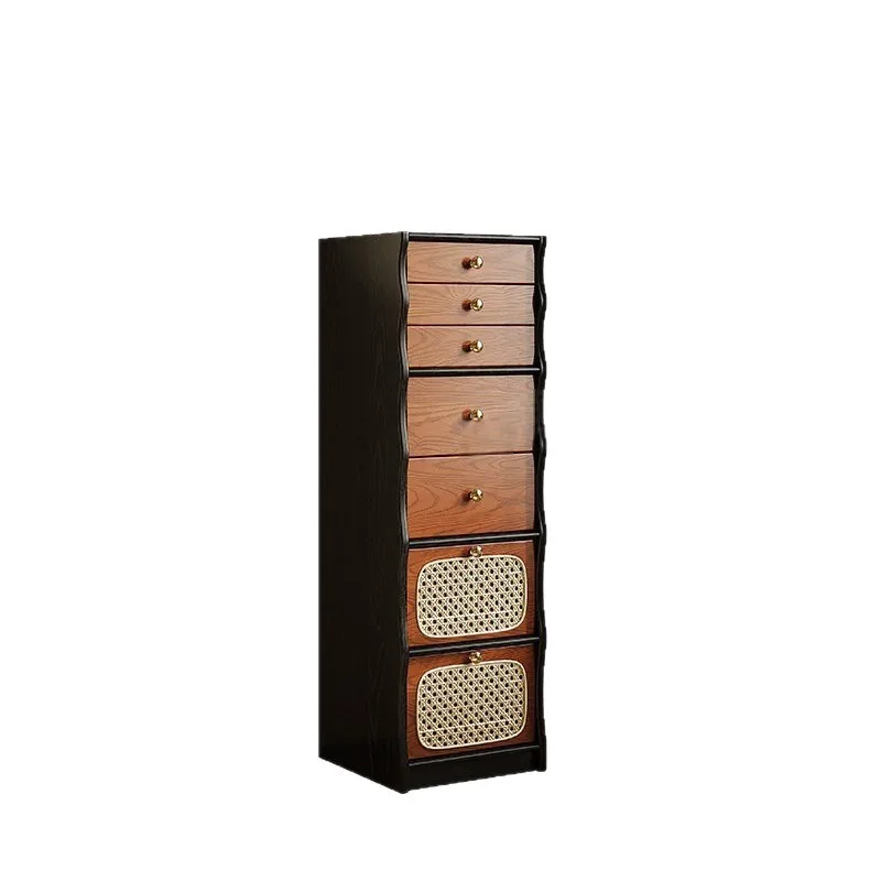 LMM solid wood seven-chest cabinet French retro rattan storage cabinet medieval living room bedroom locker