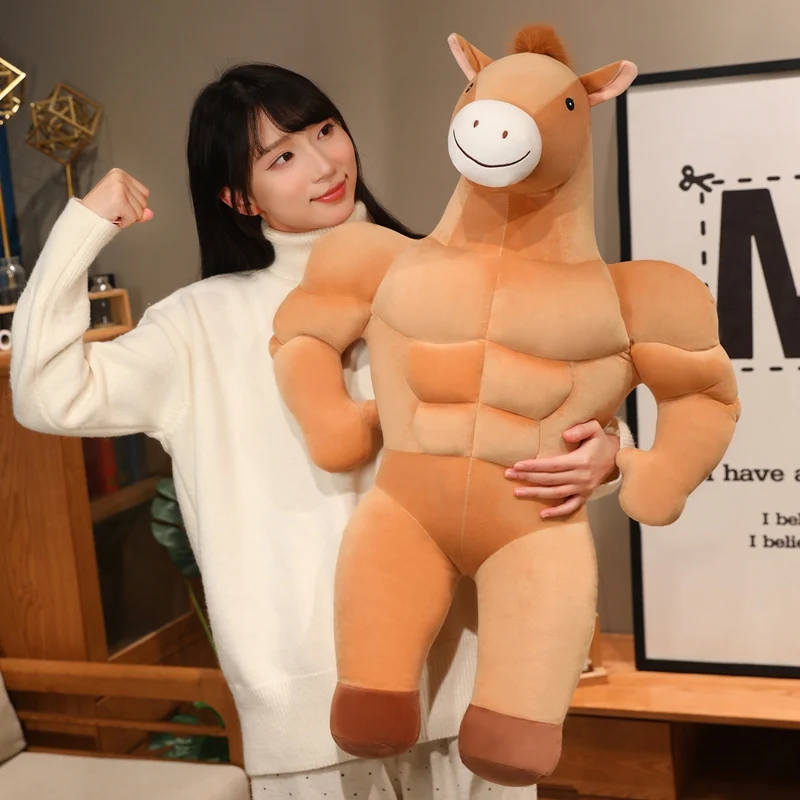 

1Pc 65/85cm Strong Muscle Horse Plush Doll Boyfriend Pillow Full Stuffed Animal Plush Toy Muscle Plushie for Birthday Gift
