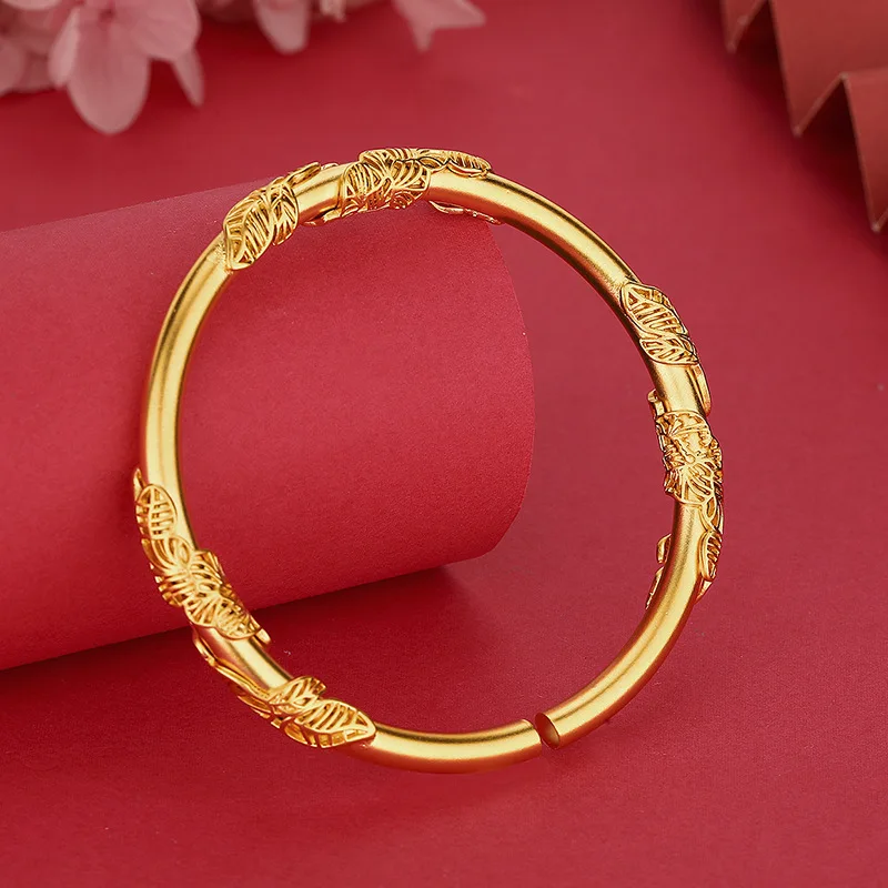 Fashion Metal Matt Surface Open Imitate Gold Plated Simulation Round Matte Imitation Gold Jewelry Golden Color Bangle Bracelet