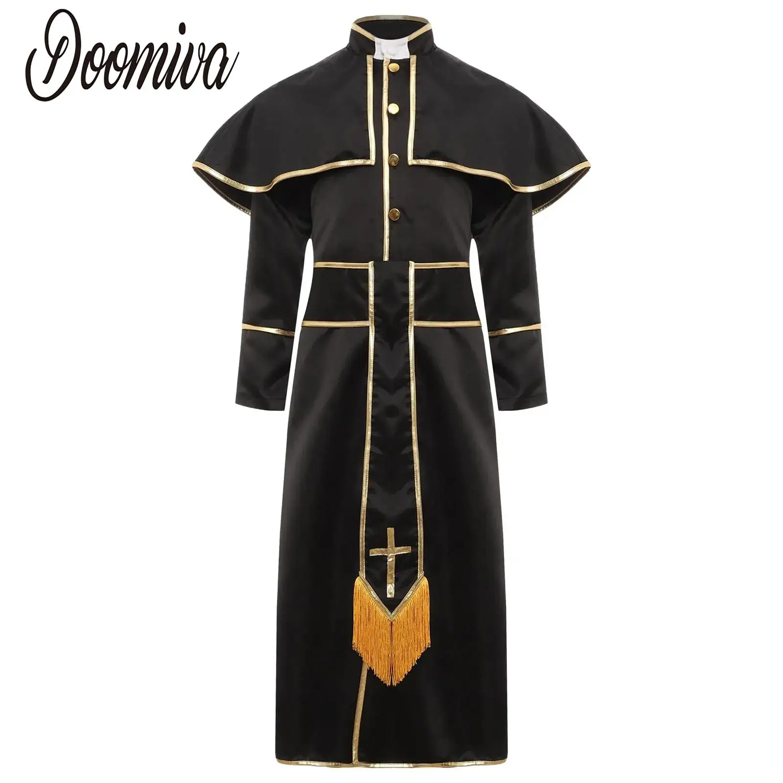 

Boys Girls Priest Clergy Minister Halloween Costumes Role Play Pastor Dresses Long Sleeve Robes Church Stage Performance Costume