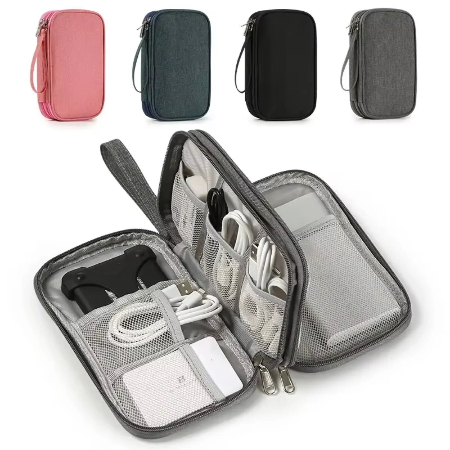 1pc Pink/Grey/Black/Navy Travel Portable Digital Product   USB Data Cable Organizer Headset Charging  Box Eyeliner Glue stick