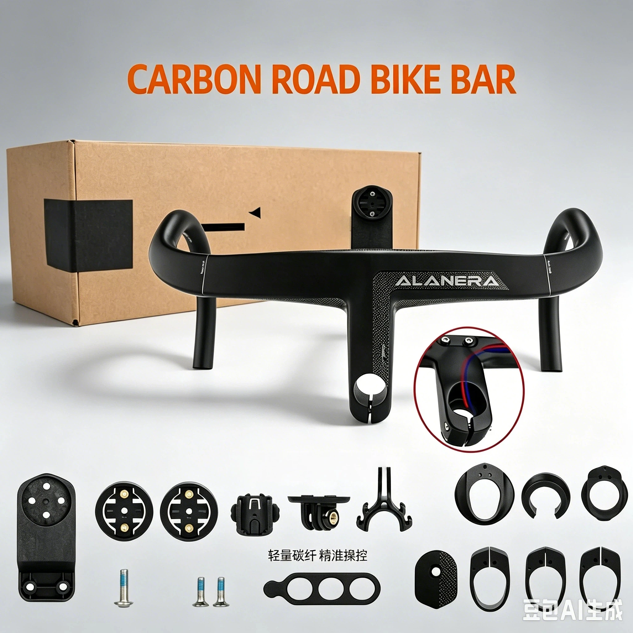 

28.6mm Alanrea Full Carbon Fiber Integrated Road Bike Handlebar Internal Routing Drop Bar with Multifunctional Computer Mount