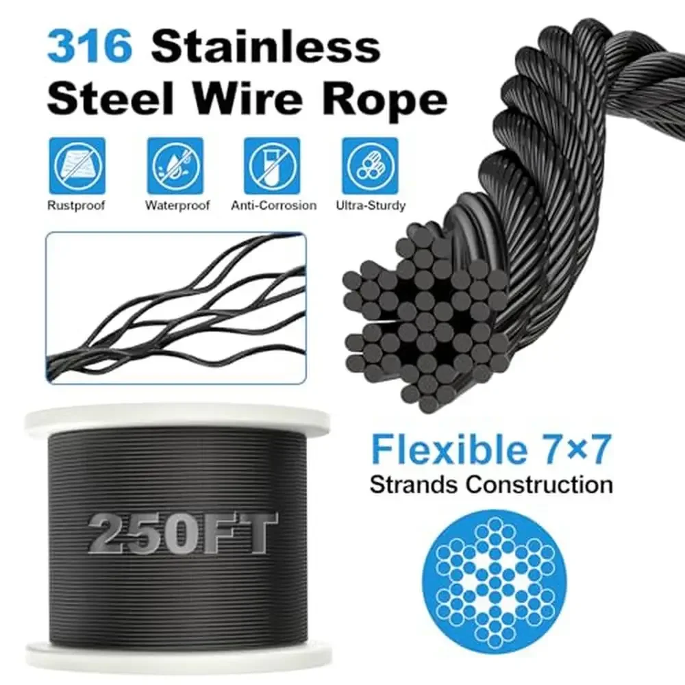 

Черный морской класс из нержавеющей стали 1/8 дюйма, трос, кабельный резак, 7x7 нитей, перила на палубе, фотографии, подвесные веревки для белья, сад