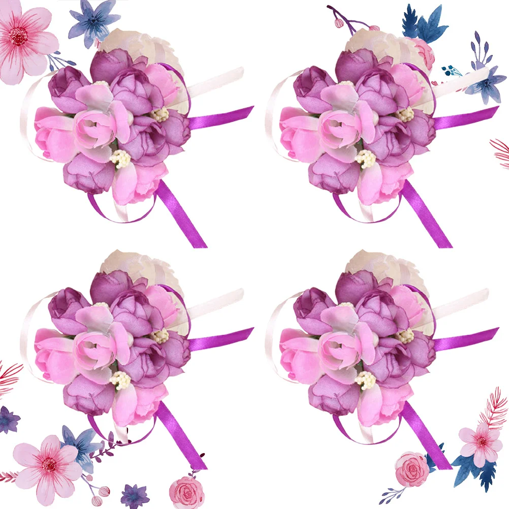 4 шт., свадебная брошь на запястье с цветком, элегантный декор из искусственных цветов для церкви, домашней студии, фотосессии, срок службы на память, фиолетовый