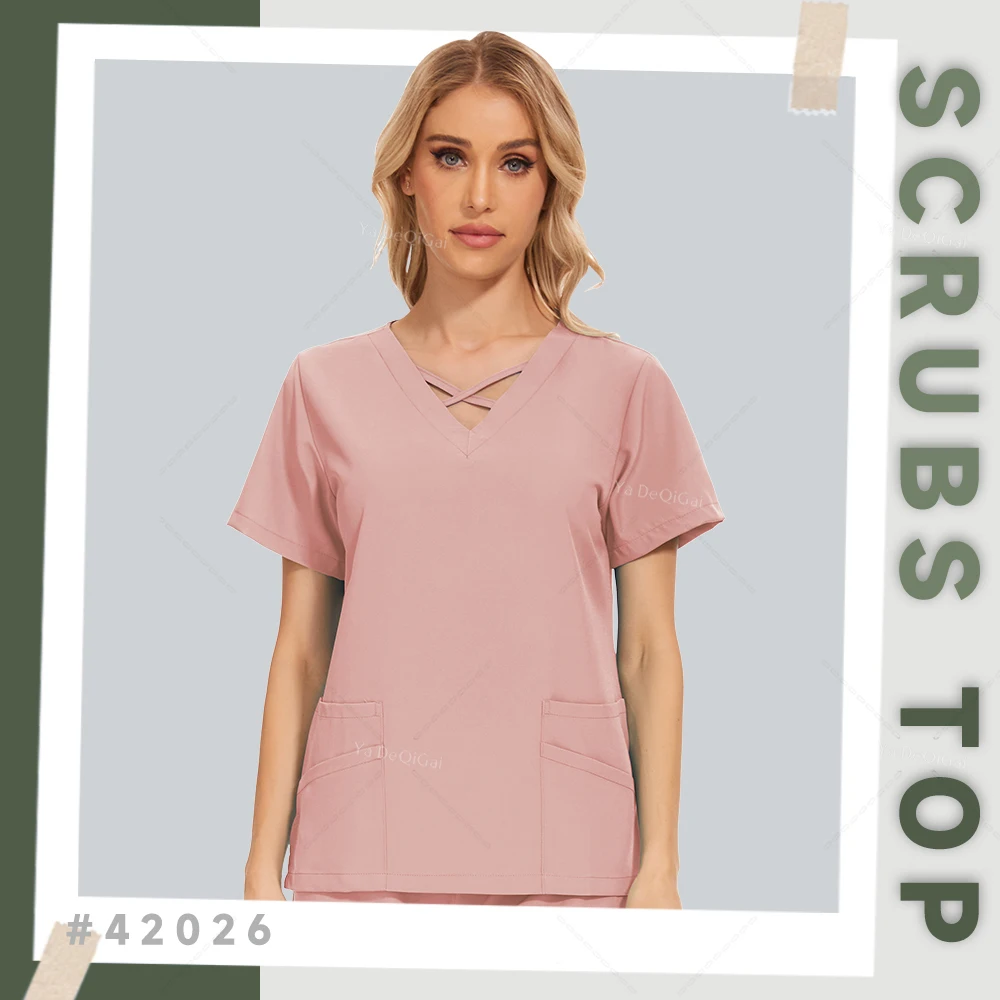 Black Hospital Working Uniforms Operating Room Uniform Nursing Blouse Dental Clinic Shirts Medical Nurse Scrubs Tops