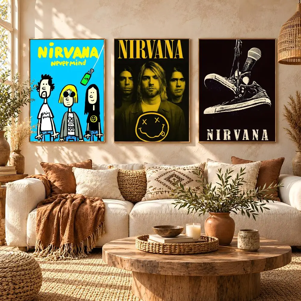 Grunge Vintage Rock Band N-NirvanaS Poster HD Home Wall Stickers House hallway Living Room Bedroom Bar Office Decor Art Prints