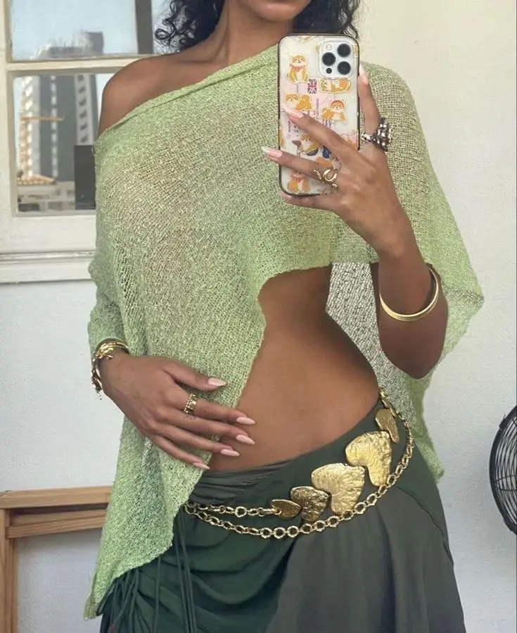 Nueva moda mujer punto cubrir transparente sólido Irregular suelto Jersey verano playa Tops piel amigable gran oferta