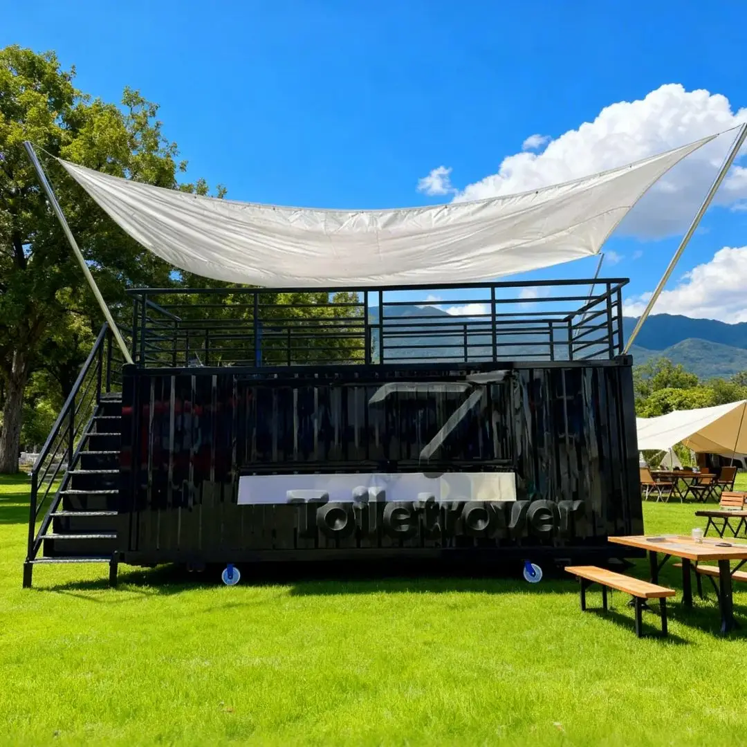 

Outdoor Food Trailer Industrial Style Black Exterior Red Interior with White Sunshade Top for Catering Business