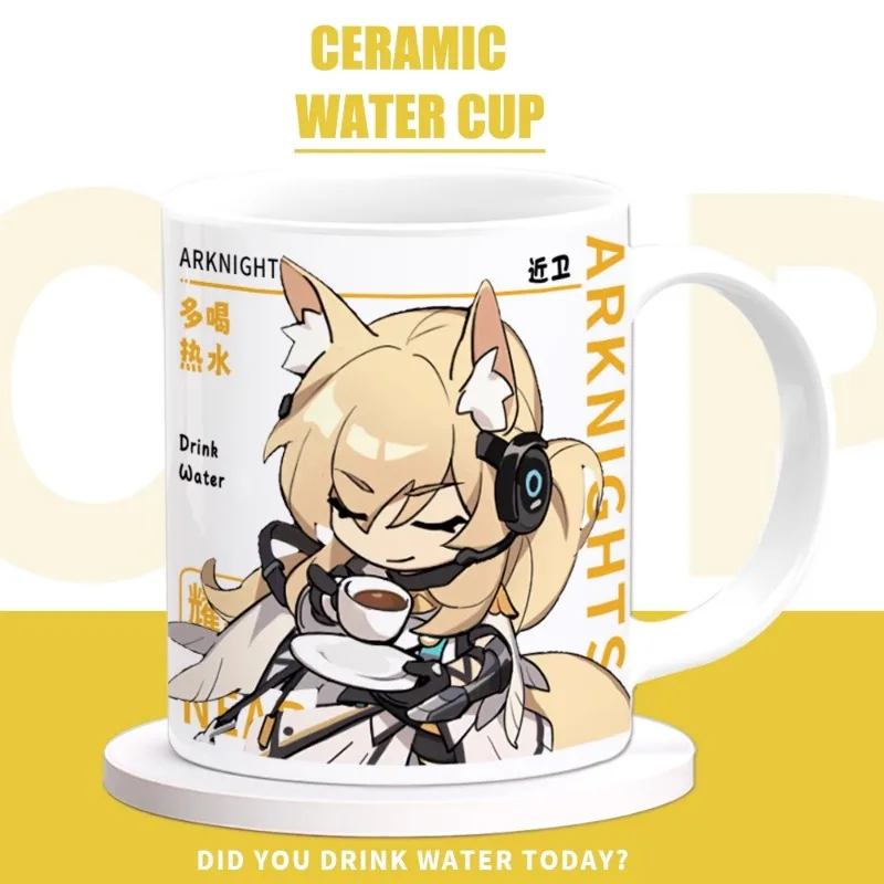 Permainan Arknights Cos Mlynar Virtuosa 7/2018 Nian rabun dekat kesatria Radiant dll. Hadiah cangkir sarapan Mug keramik Anime baru uniseks