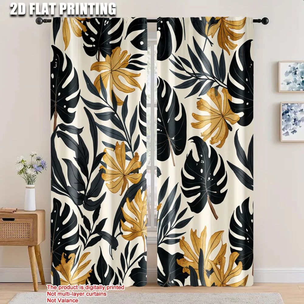 

2pcs, 2D flat printing Curtains frond Durable 100% Polyester Fabric,Without Electricity Wall Decor Suitable for Indoor