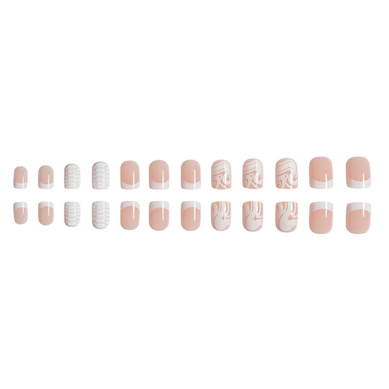 24 pezzi premere sulle unghie unghie finte quadrate corte bianco francese Design semplice indossabile acylic Nails Tips per donne e ragazze Manicure