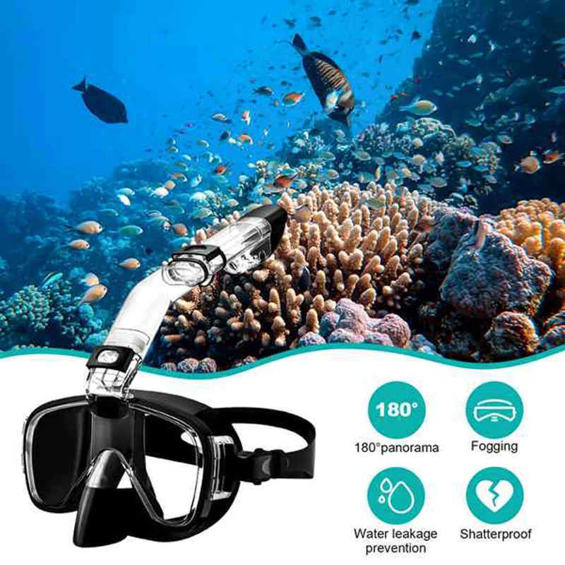 Diving Mask Anti-Fog Snorkel Mask Set With Full Dry Top System For Free Swimming Professional Snorkeling Gear Adult Kids image 2