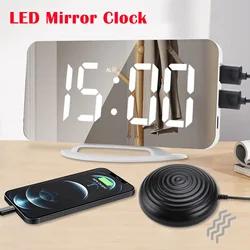 LED Mirror Clock Digital Alarm Snooze Clock USB Charging CreativeTable Clock Adjustable Brightness Memory Alarm Clock Home Decor