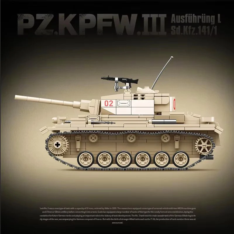 Military Series Panzer III Tank Building Blocks Armored Vehicle Model Bricks WW2 Soldier Weapon Car Toys For Kid Xmas's Gift MOC