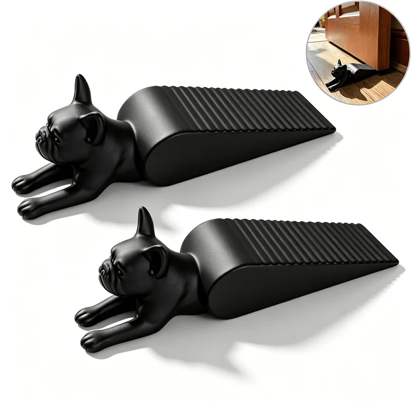 1/2pcs Black 3D Dog Door Stoppers, cute stereo puppy shapes, non-slip base, hold doors firm, stop wind slams.