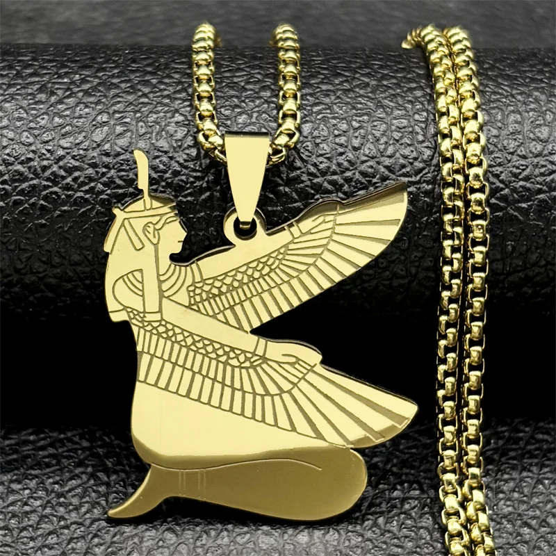 Egyptian Isis Goddess of Life Necklace for Women Men Stainless Steel Gold/Silver Color Egypt Mystery Amulet Chain Jewelry