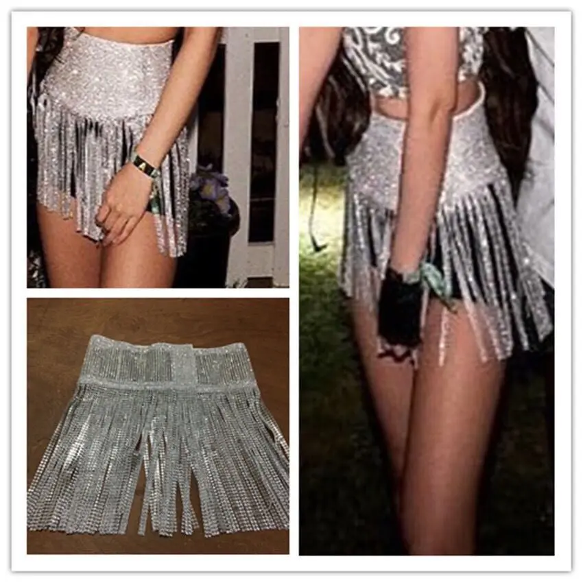 Sexy High Waisted Sequined Mini Skirt Korean Ginny Style Shiny Fringed Party Skirt