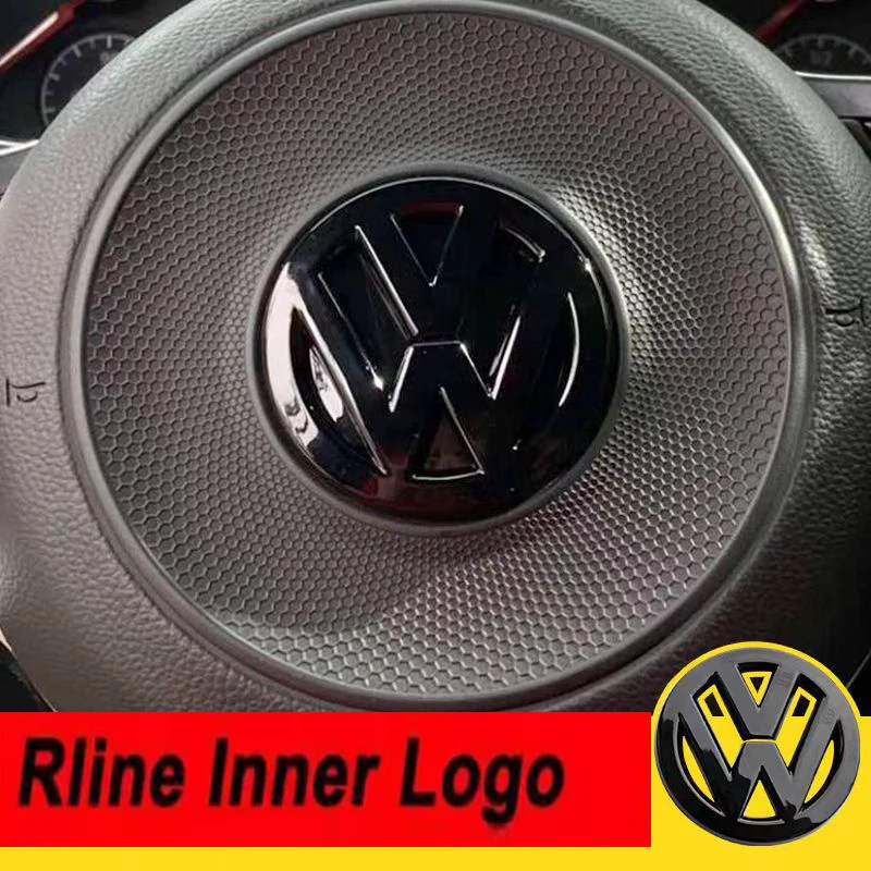 Volkswagen-cubierta negra brillante para volante, emblema para Golf 7 Rline, logotipo negro