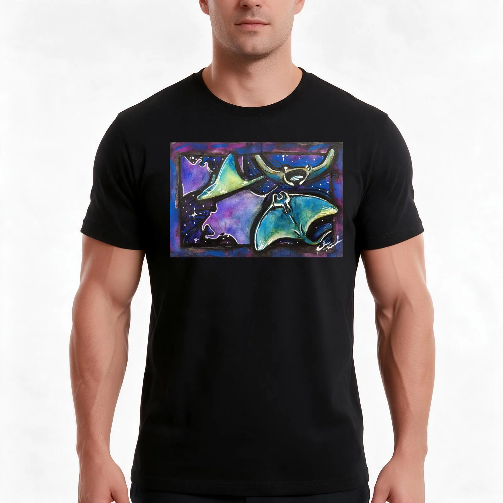 Galactic (Manta) Rays T-Shirt, Summer Casual Cotton Tee, Oversized Streetwear Tops, Vintage Graphic Print, Unisex Men Women