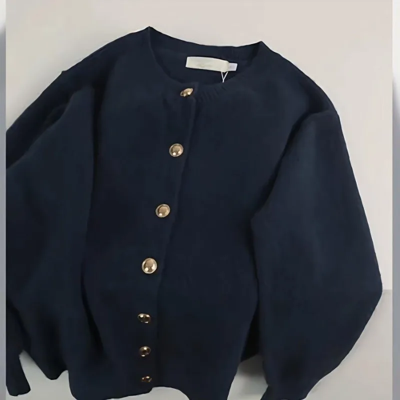 

Вязаный кардиган женский, новинка 2026, корейский кашемировый кардиган с енотом, свободный однотонный свитер с круглым вырезом, пальто, куртка, весна-осень