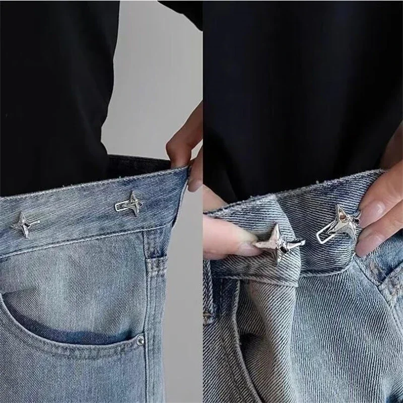 2 pezzi argento stella a quattro punte strumento di serraggio della vita jeans alla moda fibbia in vita regolabile temperamento fibbie in vita fisse